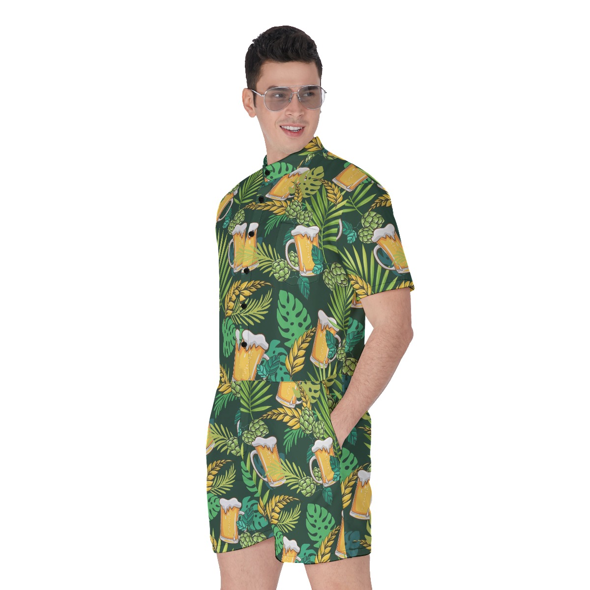Funny Beer Tropical Green Hawaiian Romper For Men