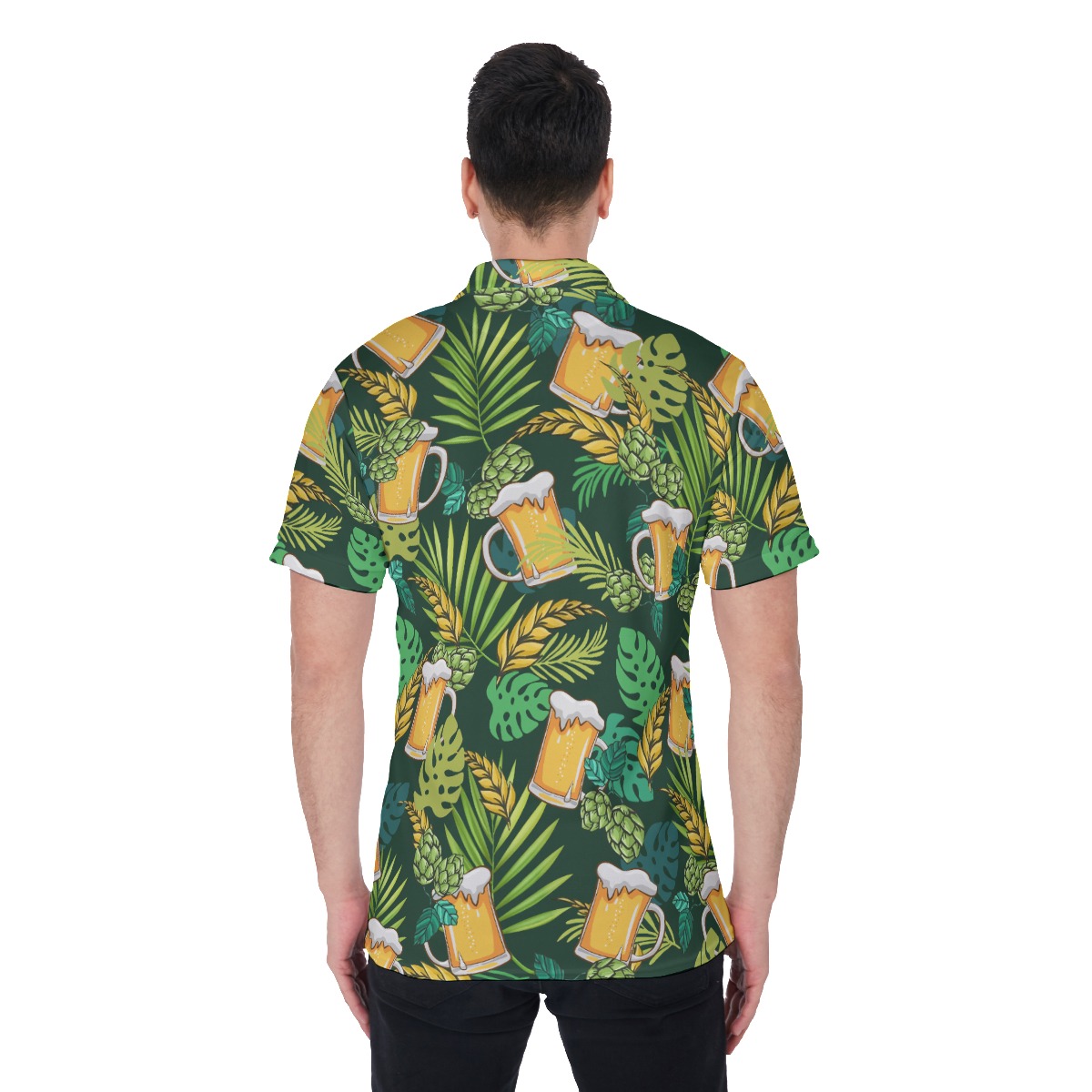 Beer Lover Green Tropical Hawaiian Polo Shirt For Men