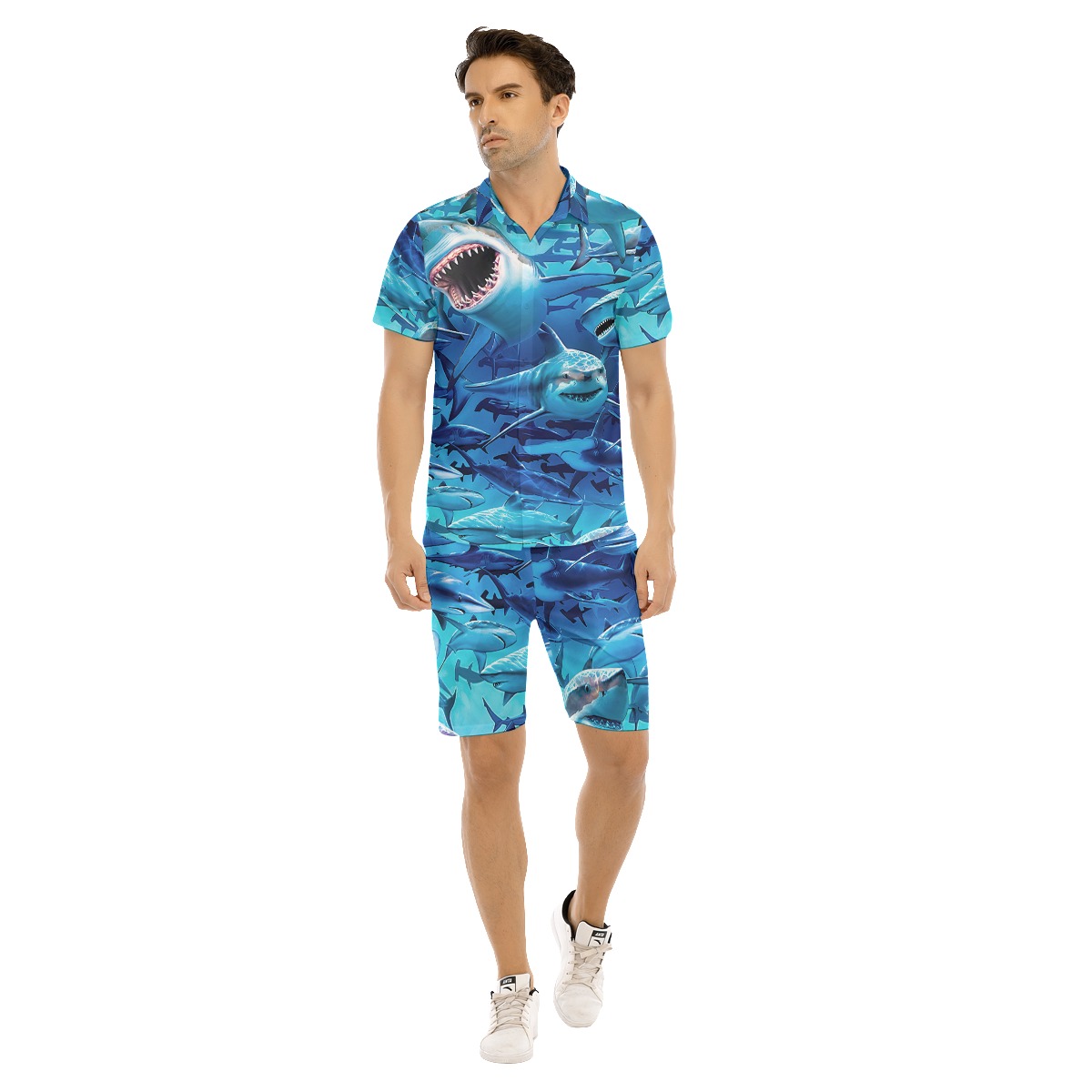Shark Hawaiian Shirt And Matching Shorts For Men - variant image 1