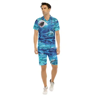 Shark Hawaiian Shirt And Matching Shorts For Men
