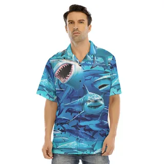Blue Shark Hawaiian Shirt For Men