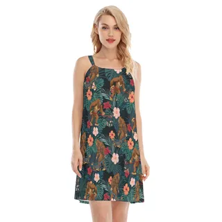 Tropical Sasquatch Walking Dog Tropical Hawaiian Dress