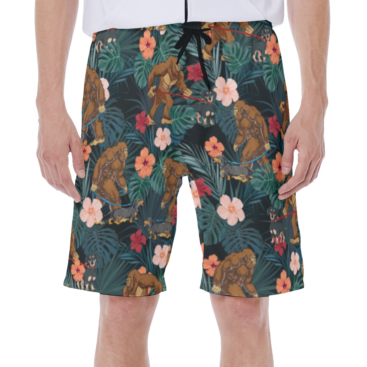 Tropical Sasquatch Walking Dog Hawaiian Swim Trunks For Men - variant image 1