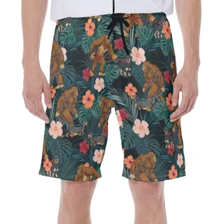 Tropical Sasquatch Walking Dog Hawaiian Swim Trunks For Men