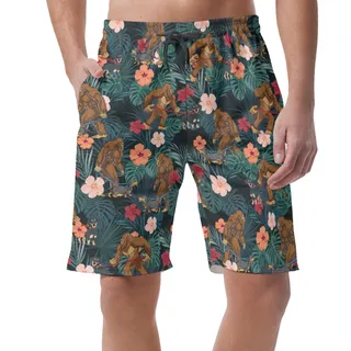 Funny Sasquatch Walking Dachshund Tropical Beach Shorts For Men
