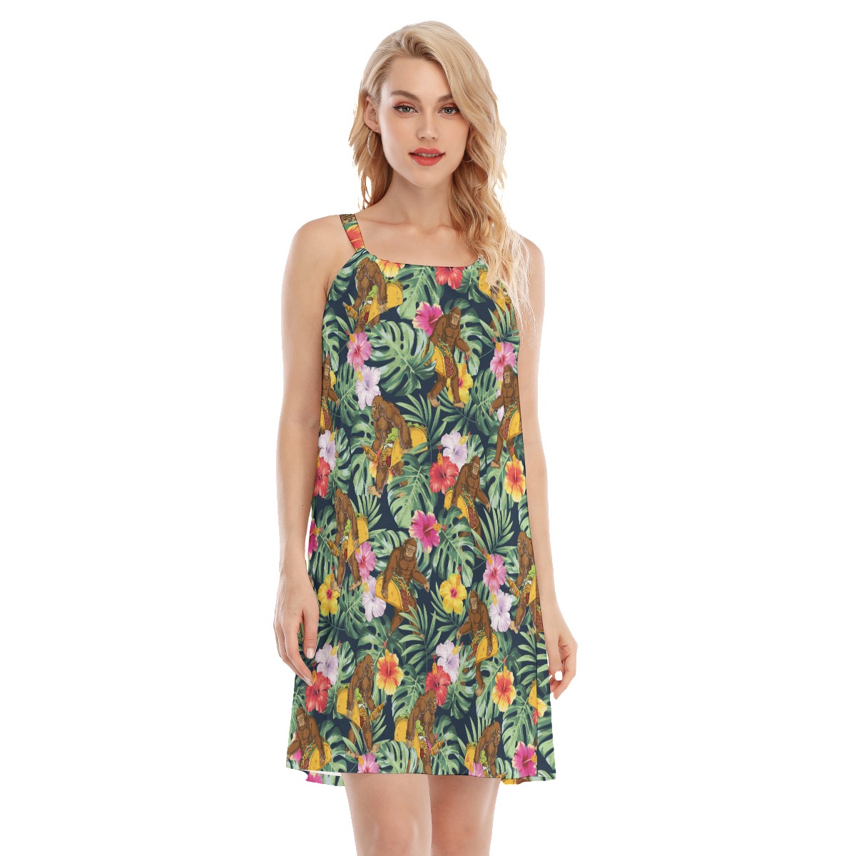 Tropical Bigfoot Taco Hibiscus Aloha Cami Dresses For Women - variant image 1