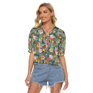 Funny Bigfoot Taco Tropical Hibiscus Hawaiian Cropped Shirt