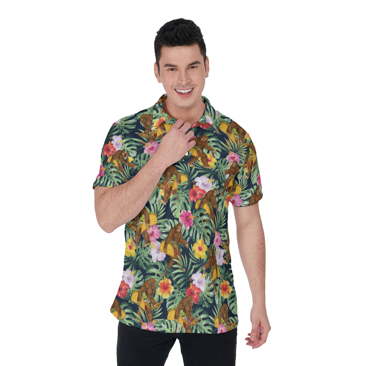 Tropical Bigfoot Taco Hawaiian Polo Shirt For Men - variant image 1
