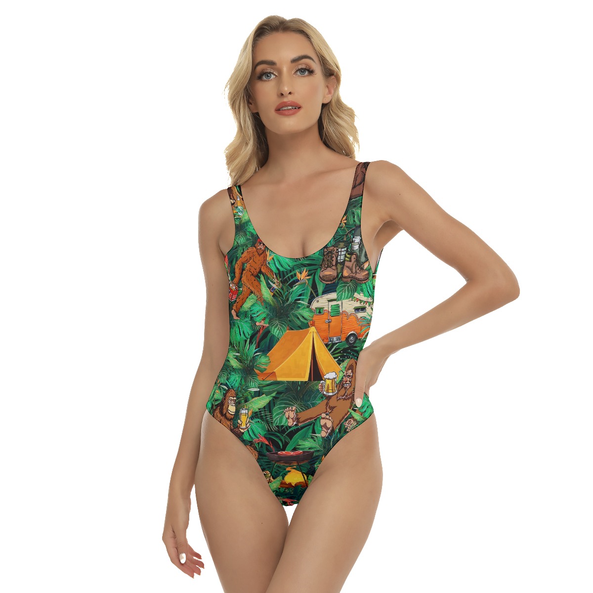 Tropical Bigfoot Camping Hawaiian Swimsuit For Women - variant image 1