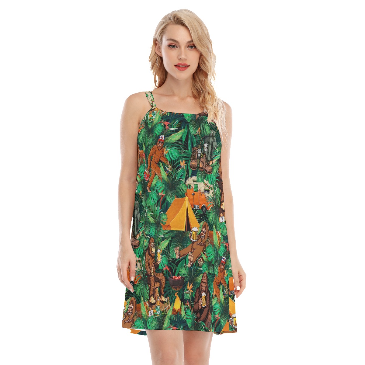 Tropical Bigfoot Camping Aloha Cami Dress For Women - variant image 1