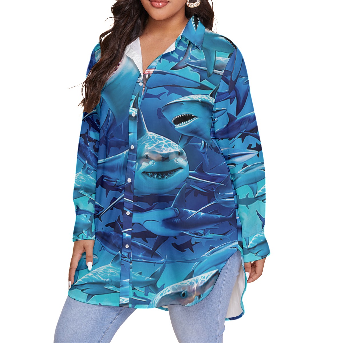 Women's Shark Hawaiian Plus Size Shirt