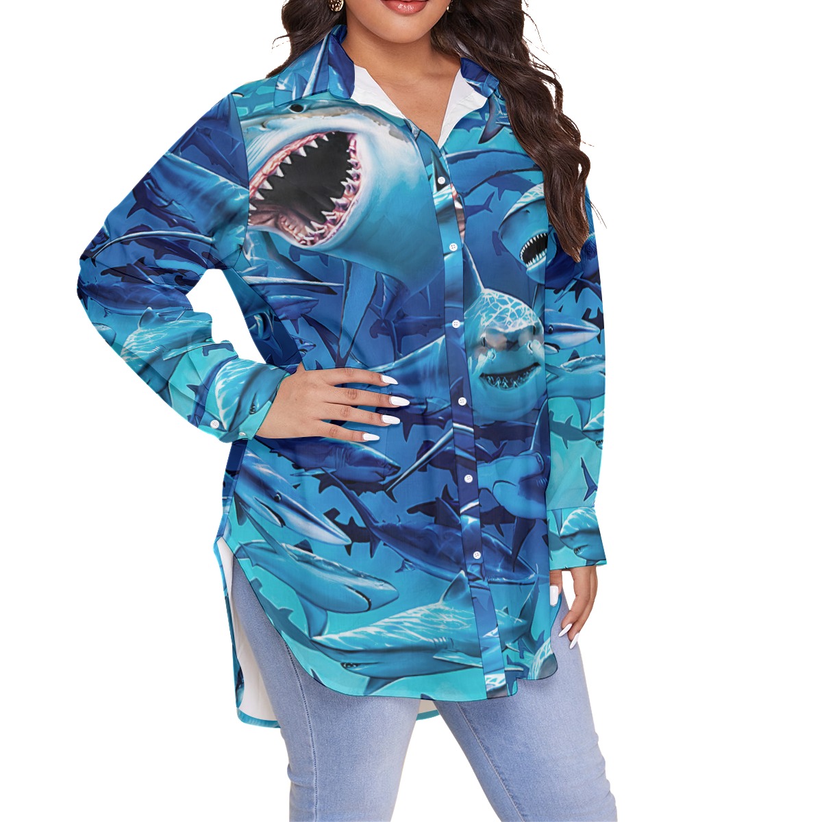 Women's Shark Hawaiian Plus Size Shirt