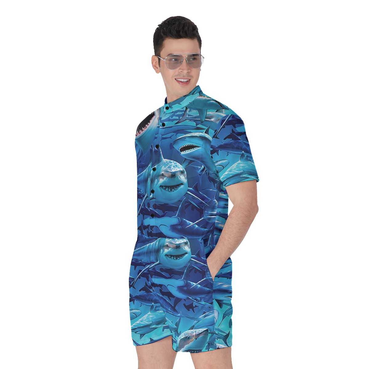 Cool Shark Hawaiian Romper For Men