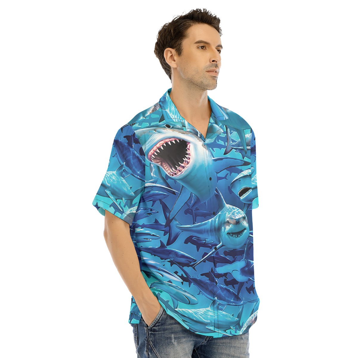 Blue Shark Hawaiian Shirt For Men