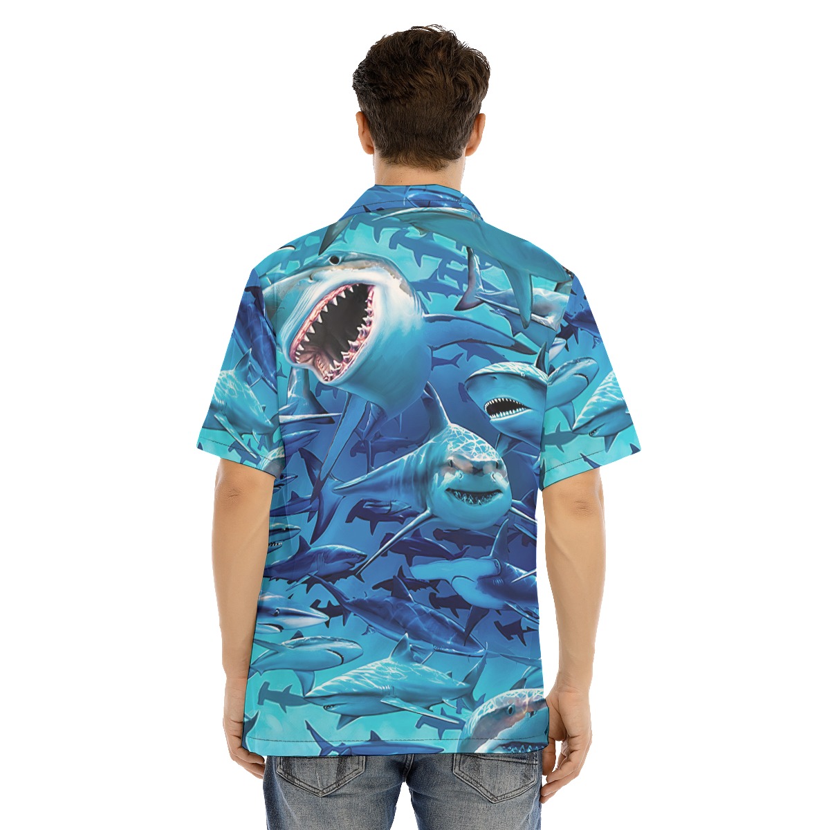 Blue Shark Hawaiian Shirt For Men