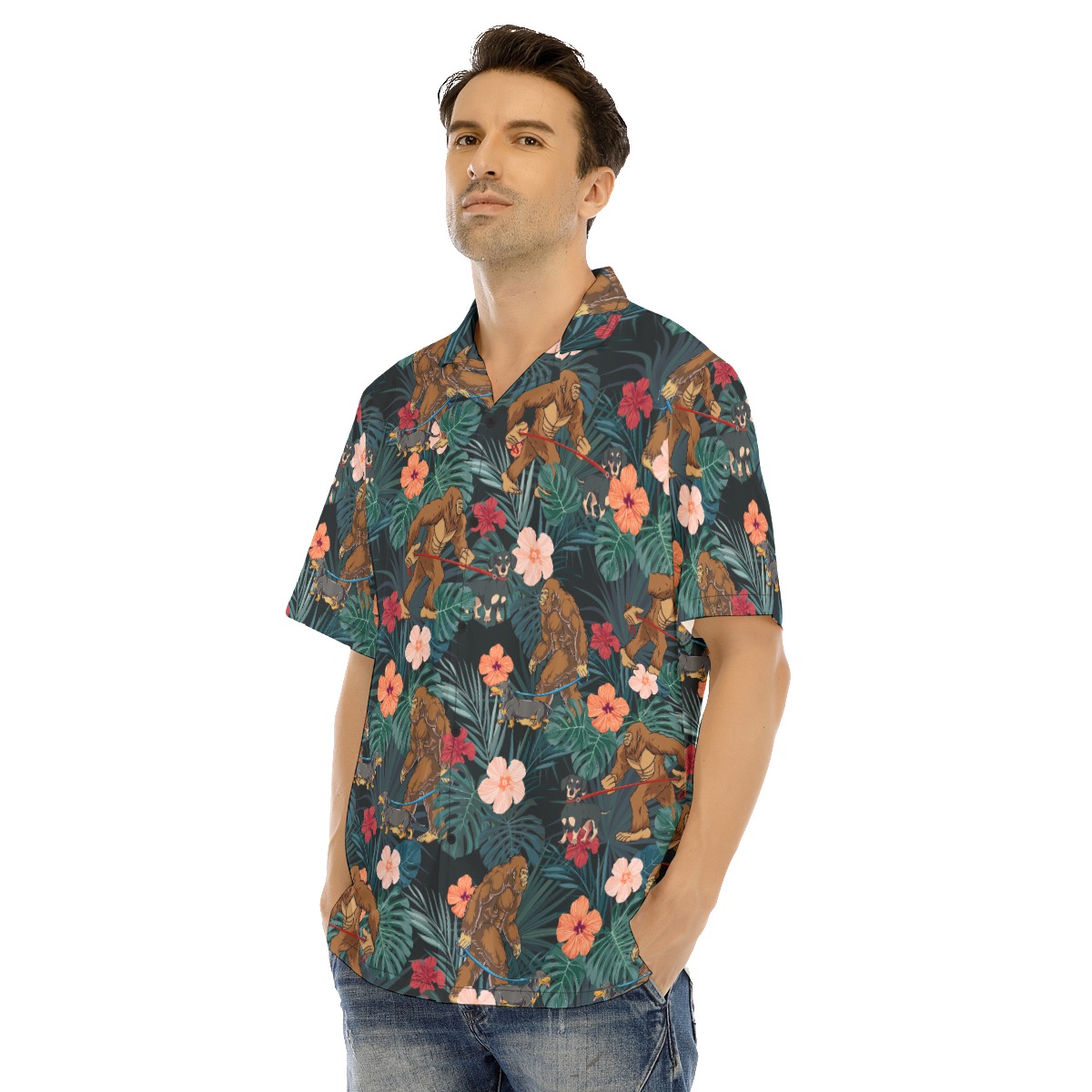 Funny Bigfoot Walking Dachshund Tropical Hawaiian Shirt For Men