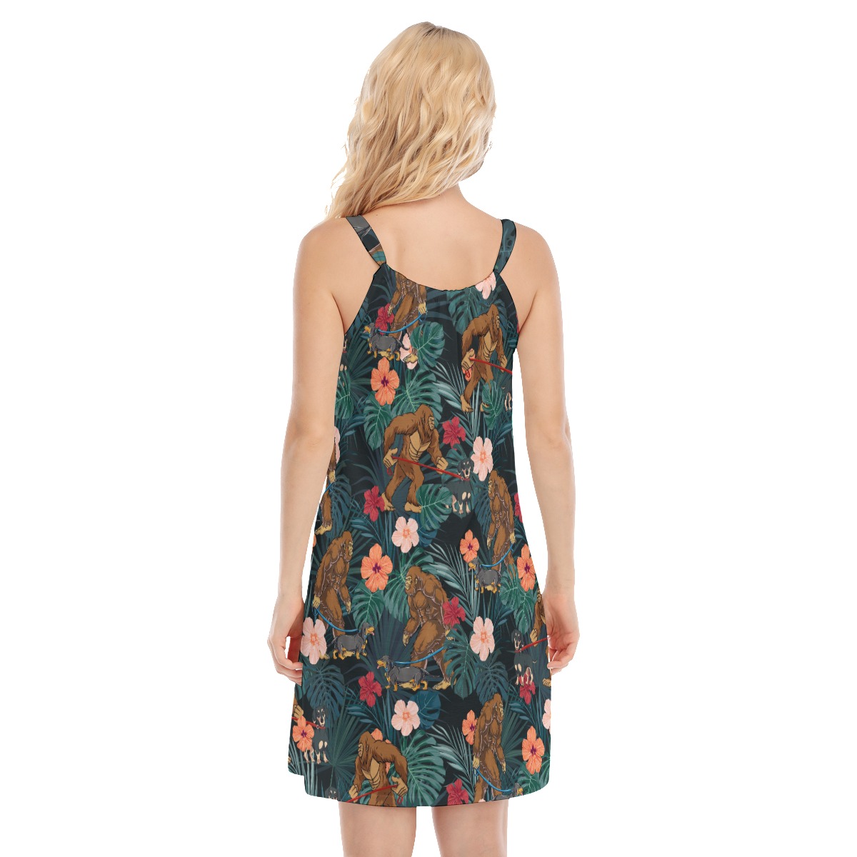 Tropical Sasquatch Walking Dog Tropical Hawaiian Dress
