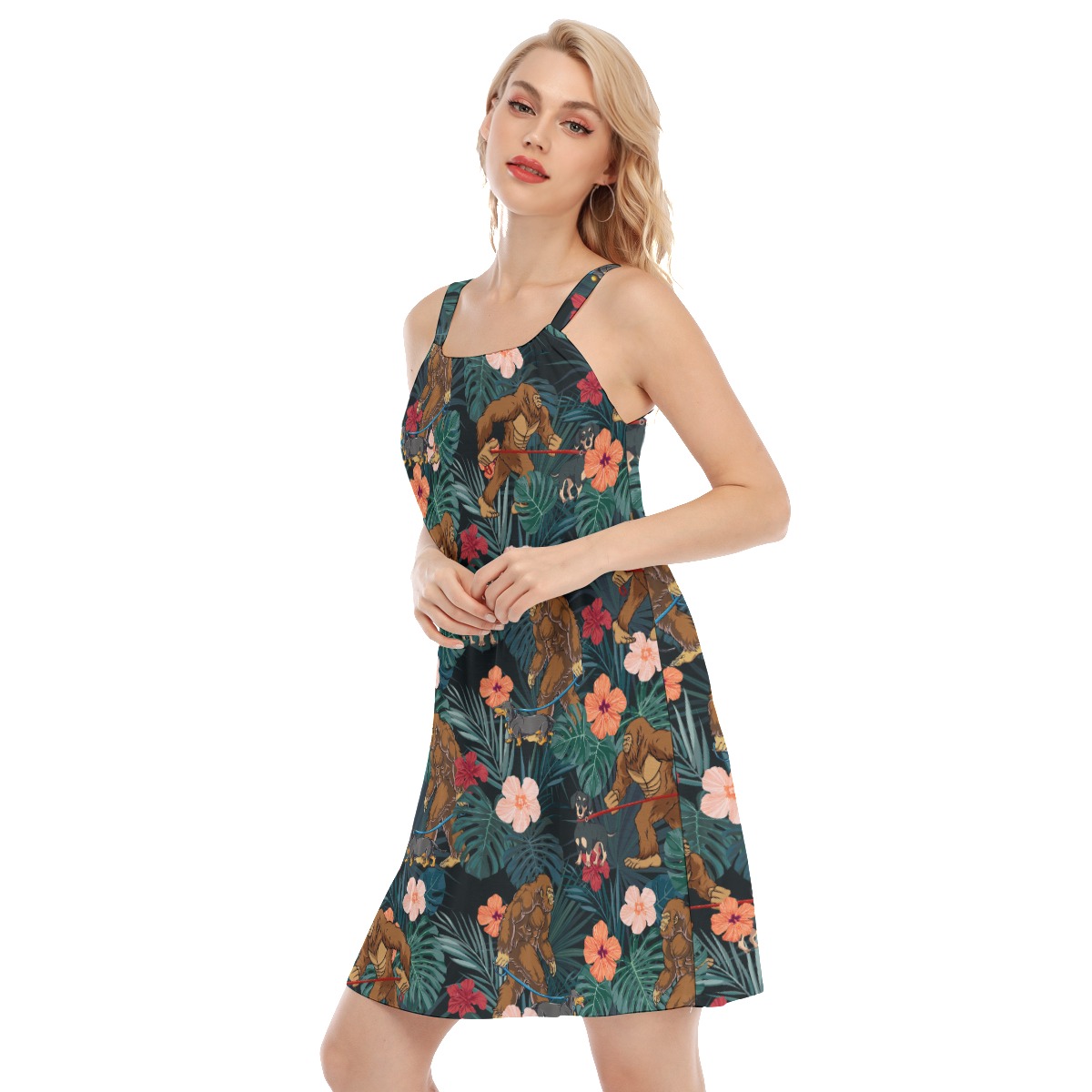 Tropical Sasquatch Walking Dog Tropical Hawaiian Dress