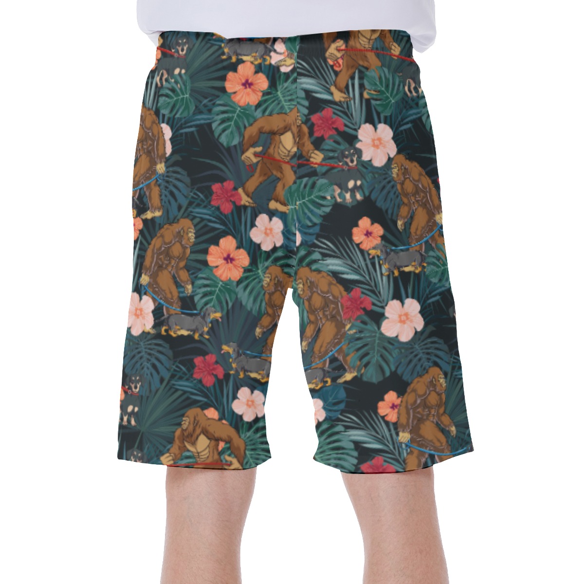 Tropical Sasquatch Walking Dog Hawaiian Swim Trunks For Men