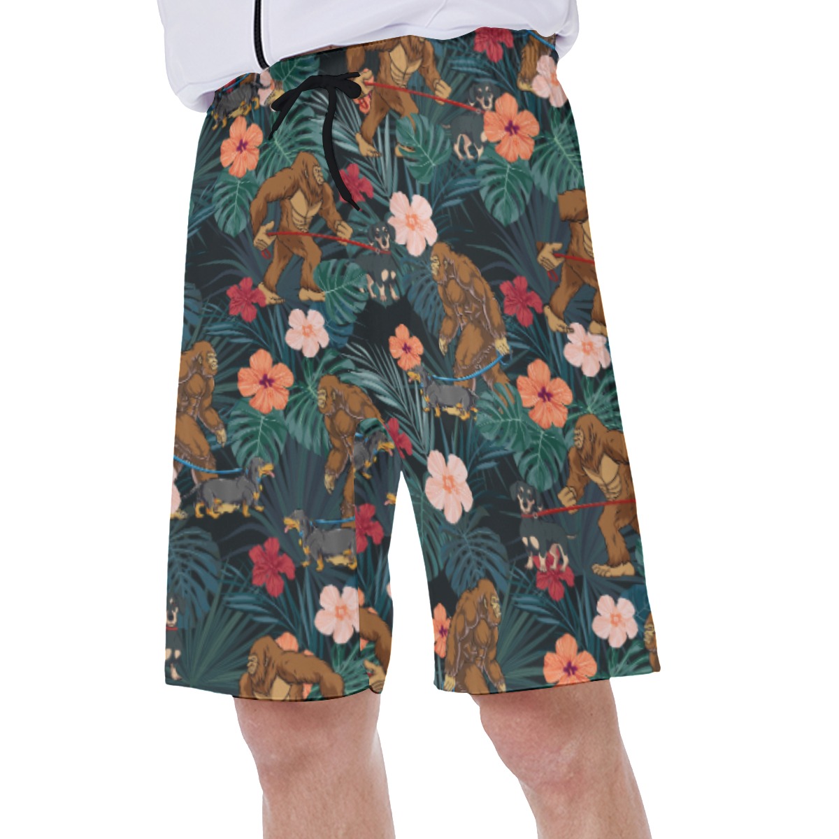 Tropical Sasquatch Walking Dog Hawaiian Swim Trunks For Men