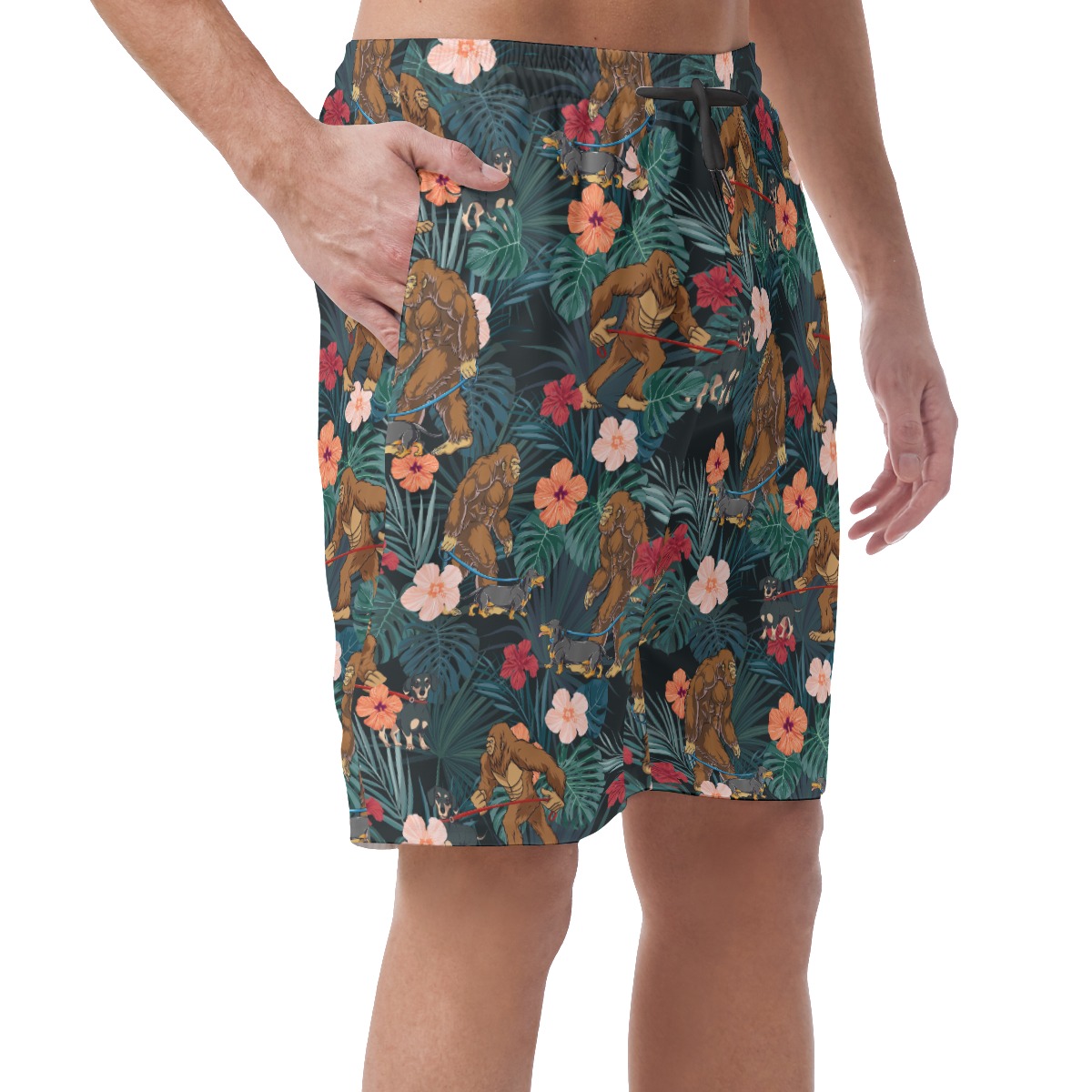 Funny Sasquatch Walking Dachshund Tropical Beach Shorts For Men