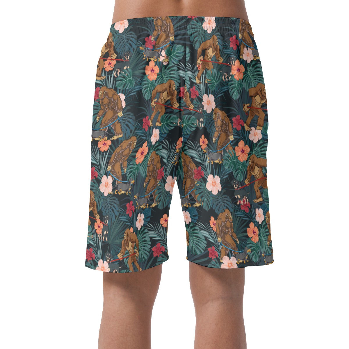 Funny Sasquatch Walking Dachshund Tropical Beach Shorts For Men