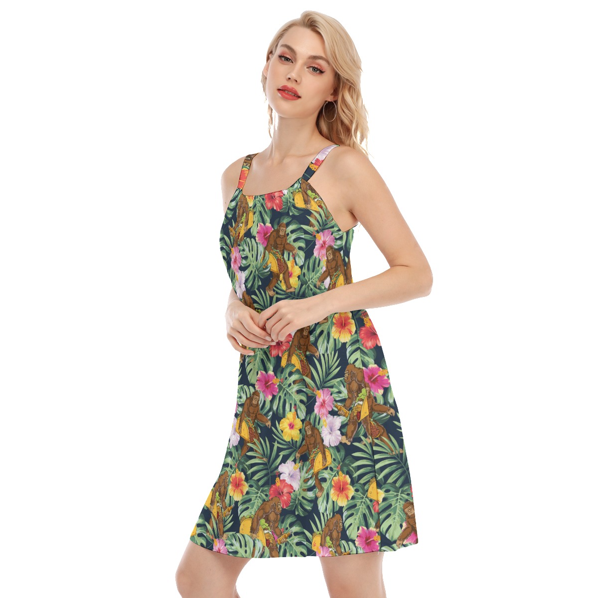 Tropical Bigfoot Taco Hibiscus Aloha Cami Dresses For Women