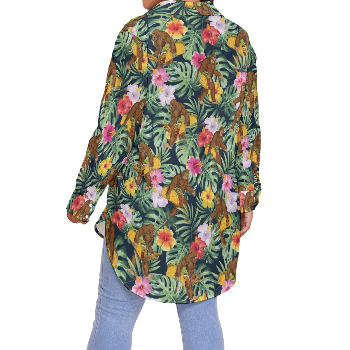 Tropical Bigfoot Taco Hibiscus Hawaiian Plus Size Shirt For Women