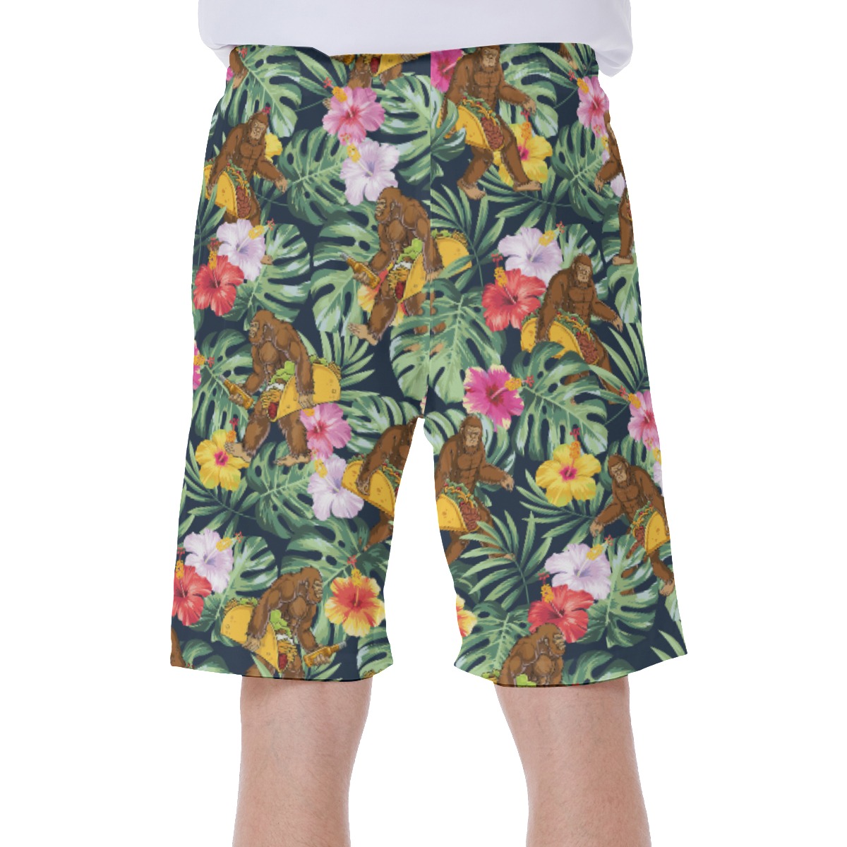 Tropical Bigfoot Taco Hibiscus Hawaiian Swim Trunks For Men