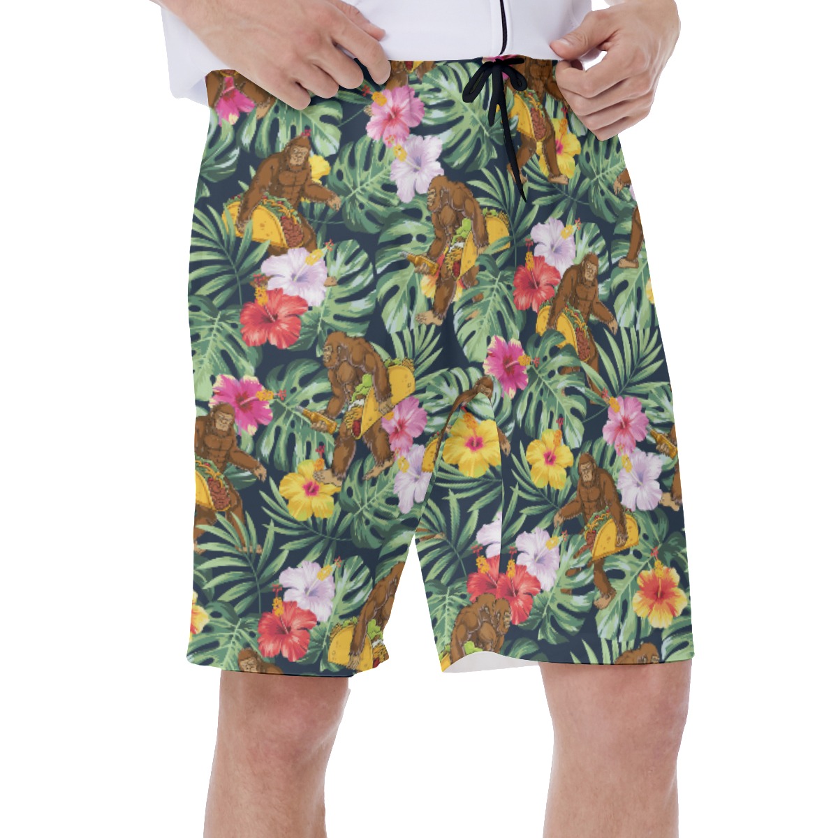 Tropical Bigfoot Taco Hibiscus Hawaiian Swim Trunks For Men