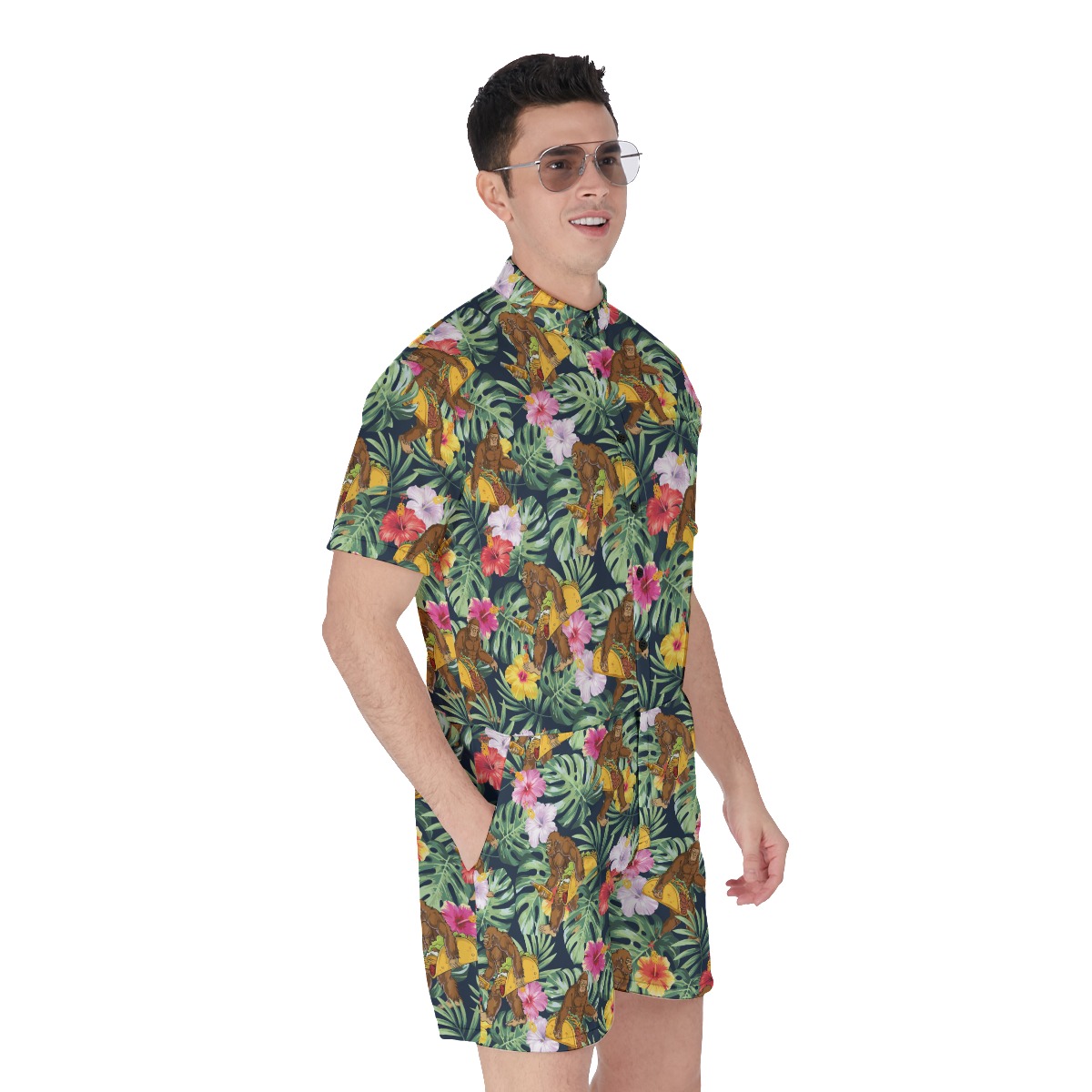Tropical Bigfoot Taco Hibiscus Hawaiian Romper For Men