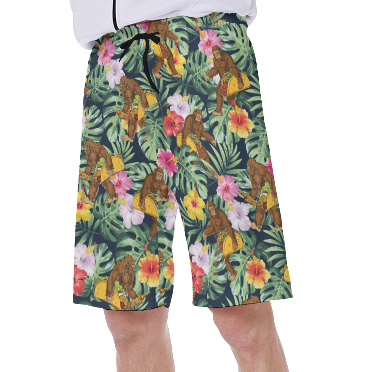 Tropical Bigfoot Taco Hibiscus Hawaiian Swim Trunks For Men