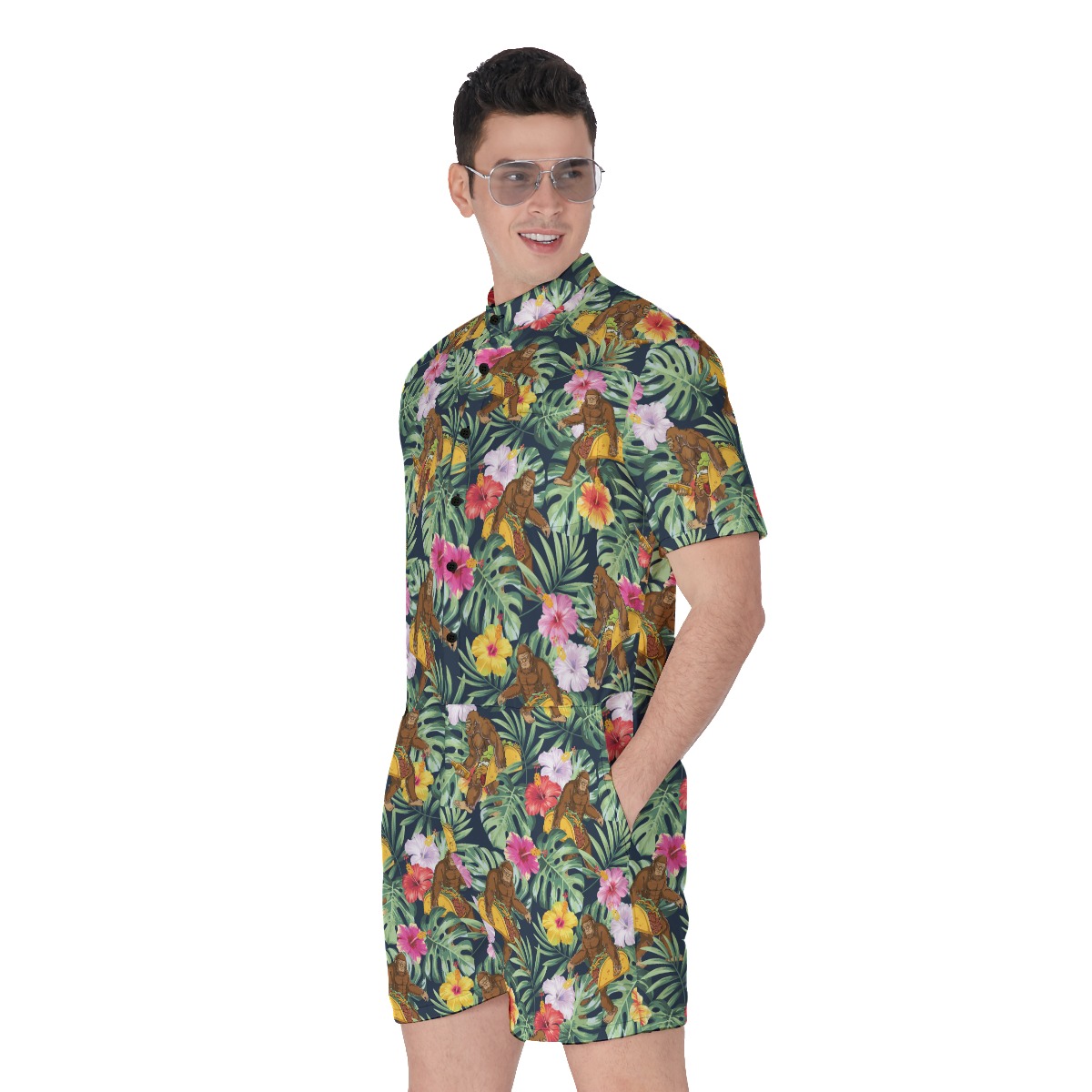 Tropical Bigfoot Taco Hibiscus Hawaiian Romper For Men