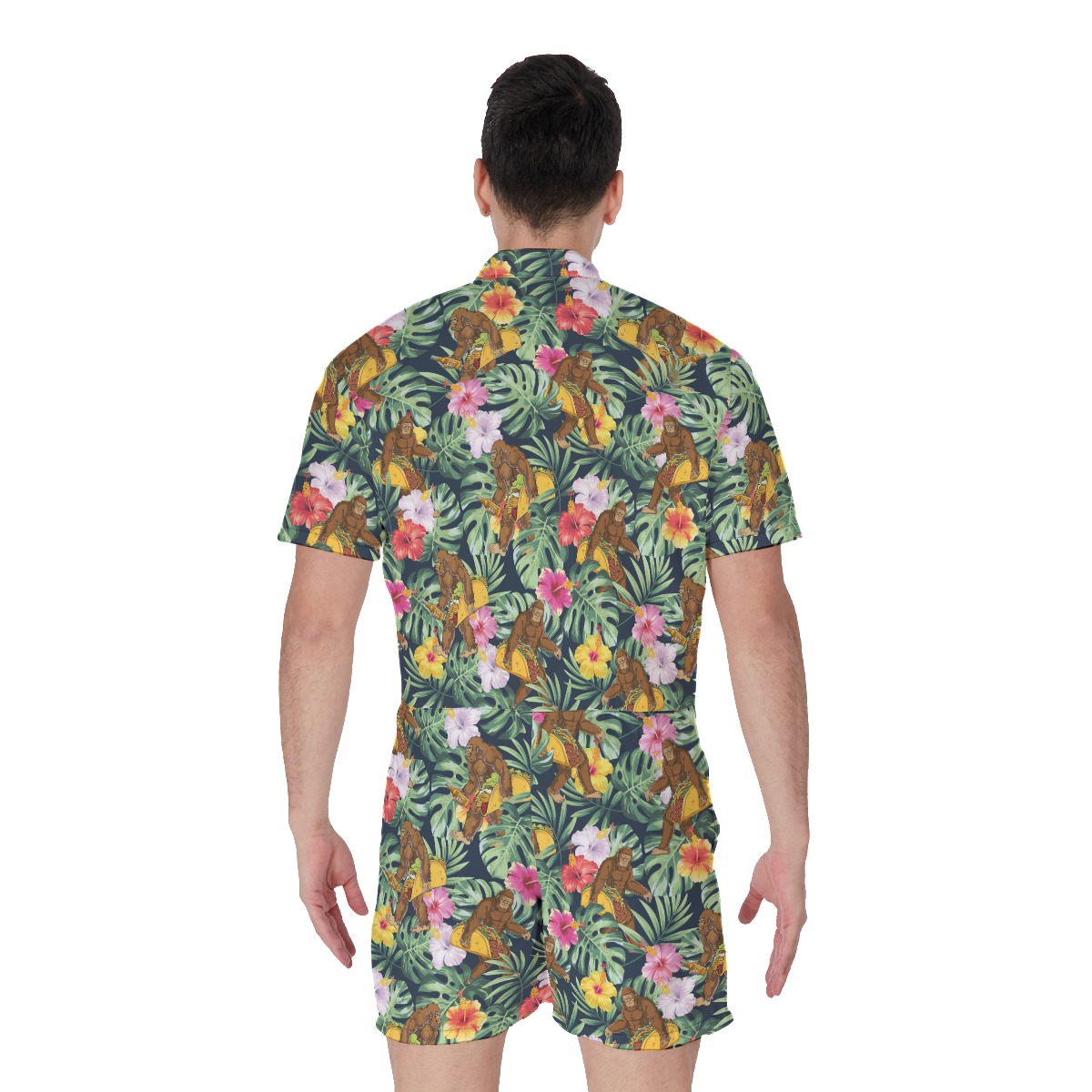 Tropical Bigfoot Taco Hibiscus Hawaiian Romper For Men