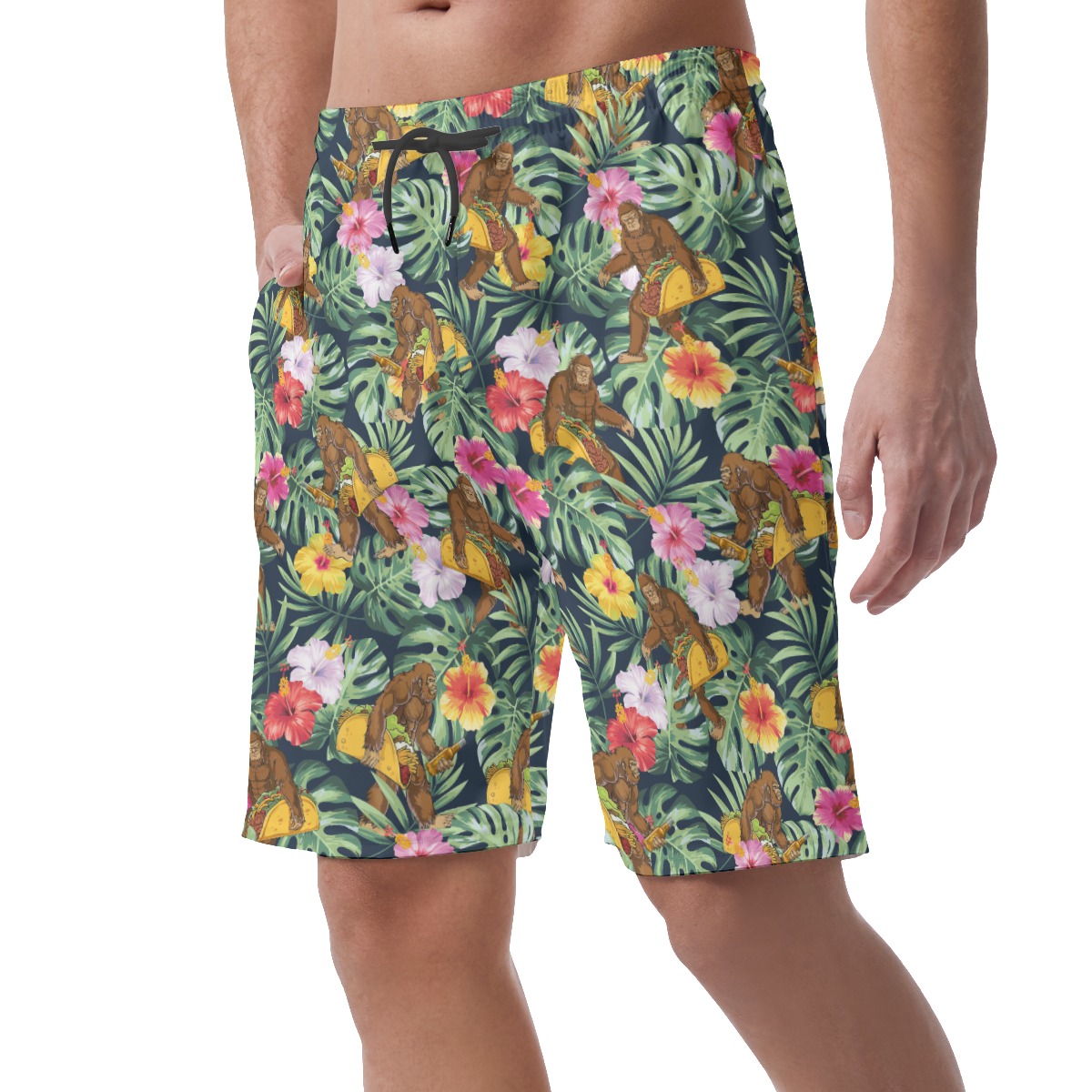 Taco Bigfoot Tropical Hibiscus Hawaiian Beach Shorts For Men