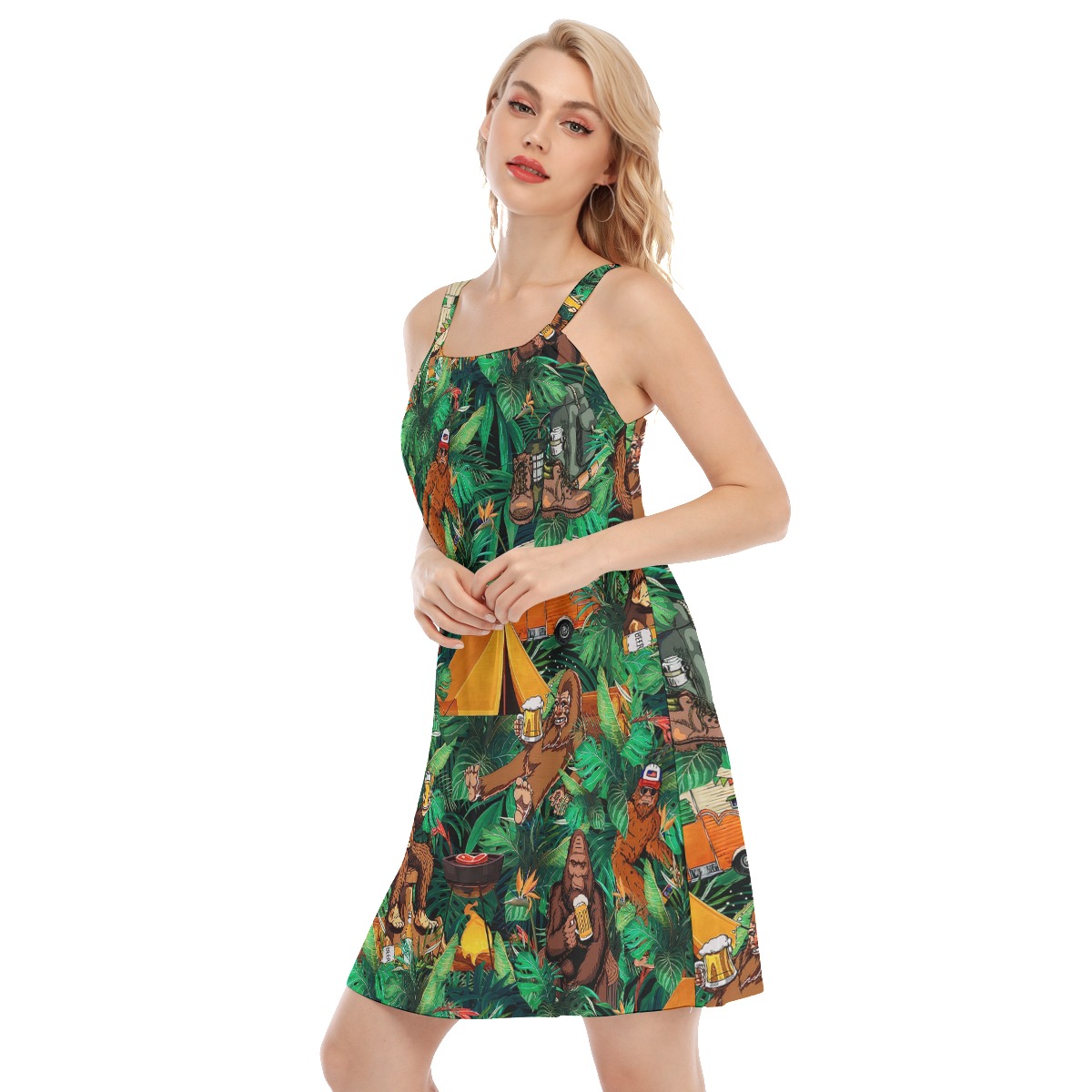 Tropical Bigfoot Camping Aloha Cami Dress For Women
