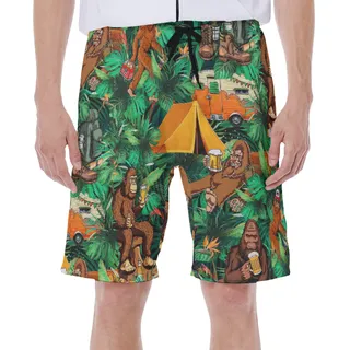 Tropical Bigfoot Camping Hawaiian Swim Trunks For Men