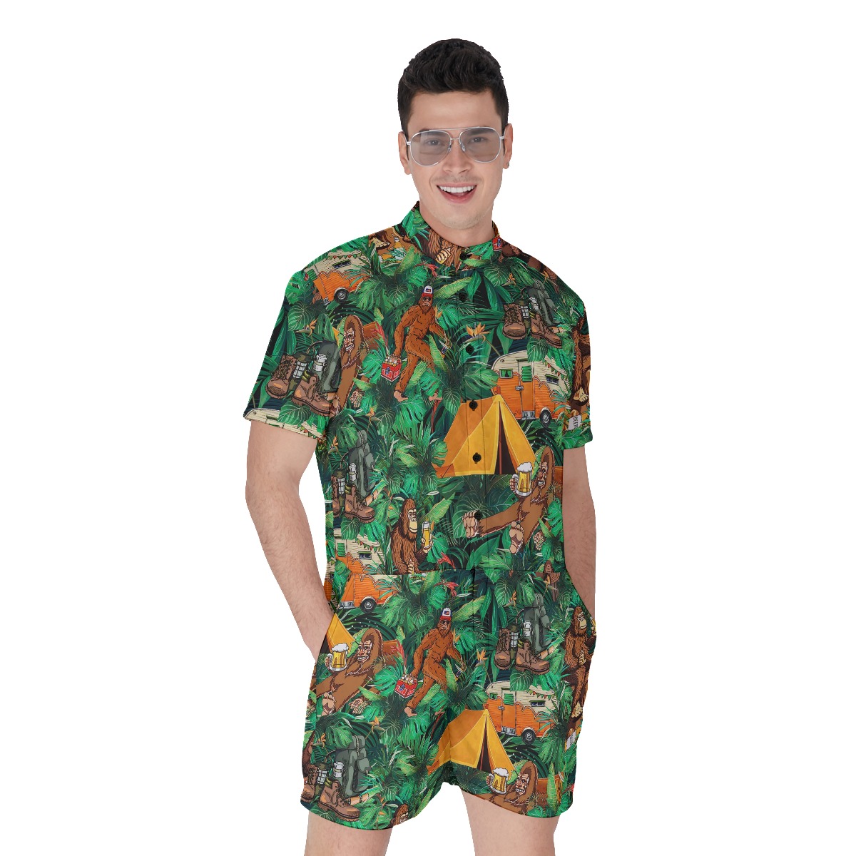 Tropical Bigfoot Camping Men's Hawaiian Romper - variant image 1