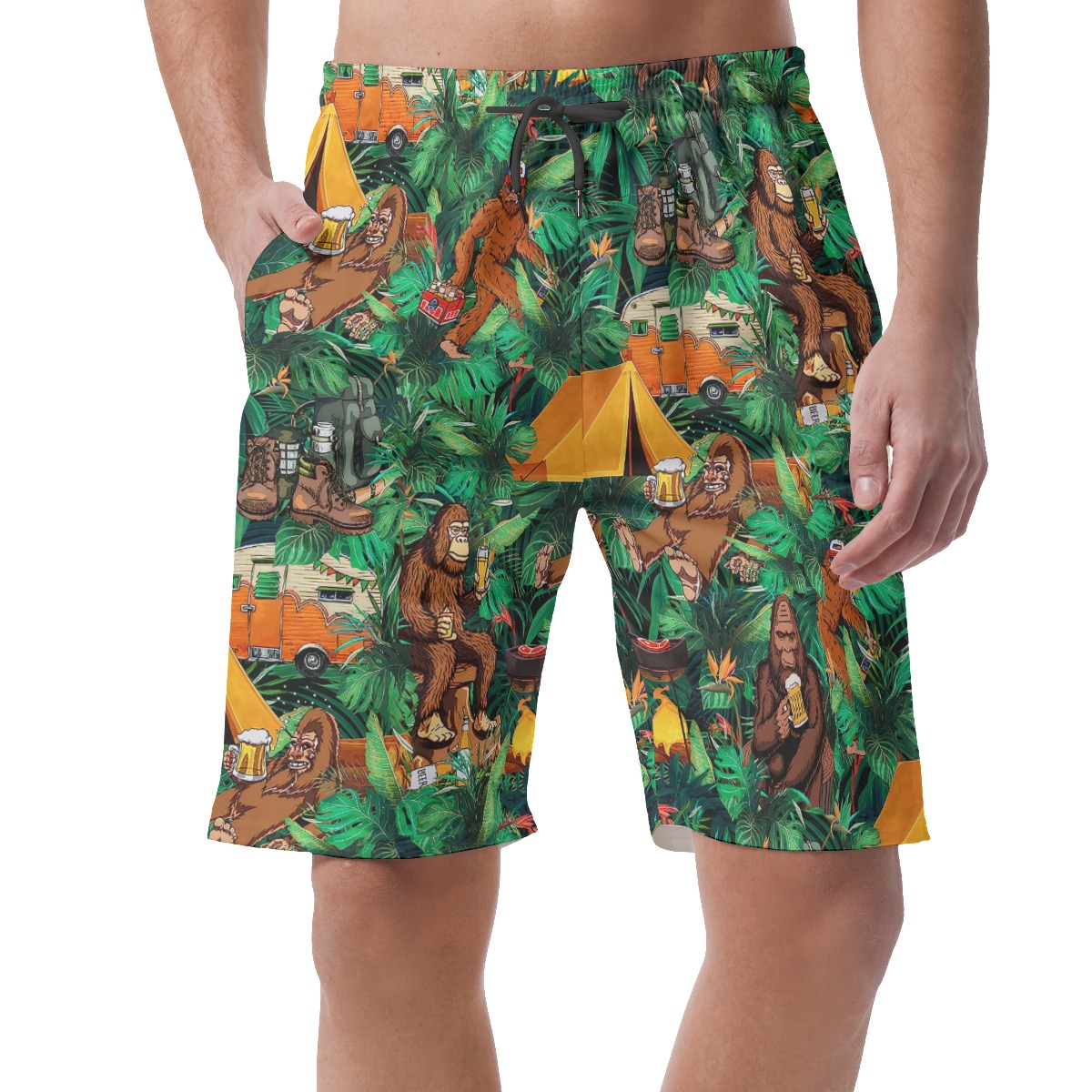 Funny Bigfoot Camping Tropical Hawaiian Beach Shorts For Men - variant image 1