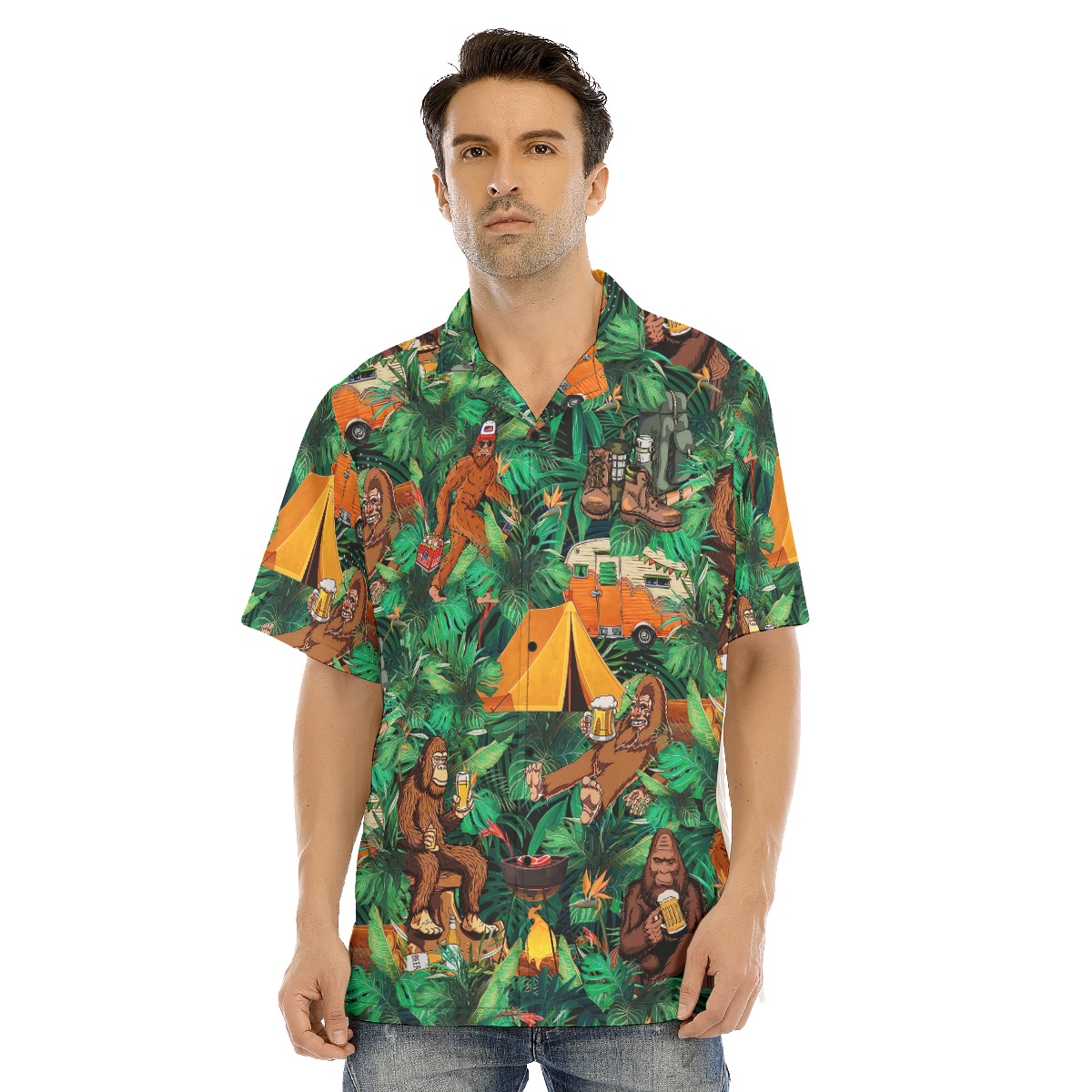 Funny Camping Bigfoot Tropical Hawaiian Shirt - variant image 1