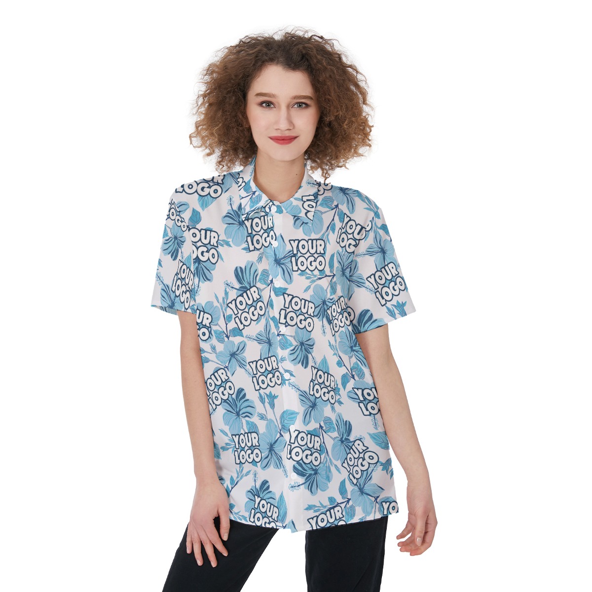 Custom Company Logo Women's Hawaiian Shirt Button Up - variant image 1