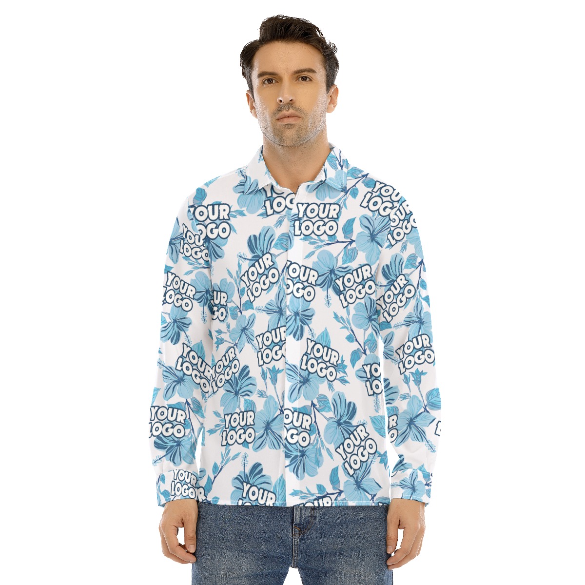 Custom Logo Long Sleeve Hawaiian Shirt For Men - variant image 1