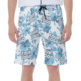 Blue Custom Logo Tropical Swim Trunks For Men