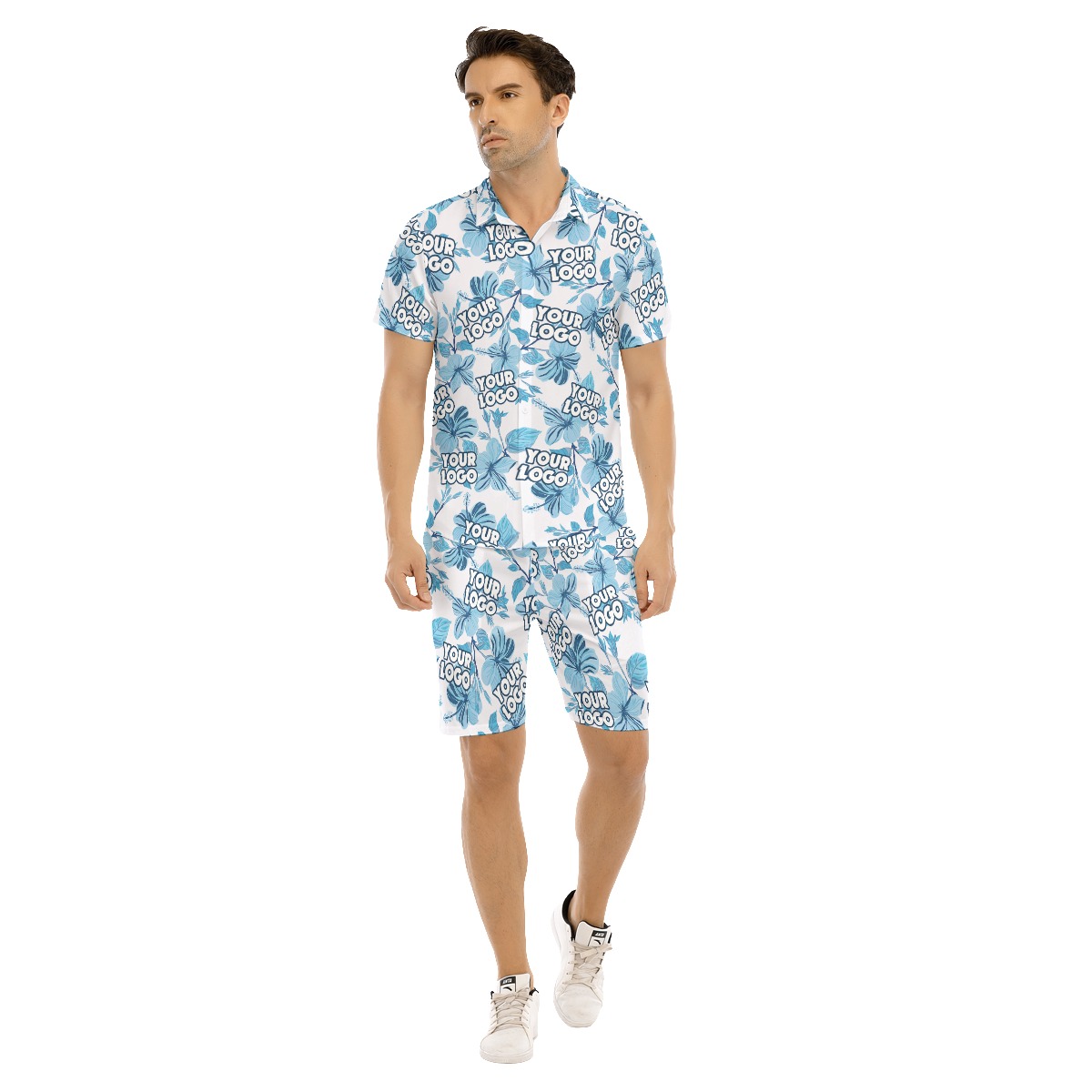 Personalize Company Logo Hawaiian Button Up Shirt Set For Men - variant image 1