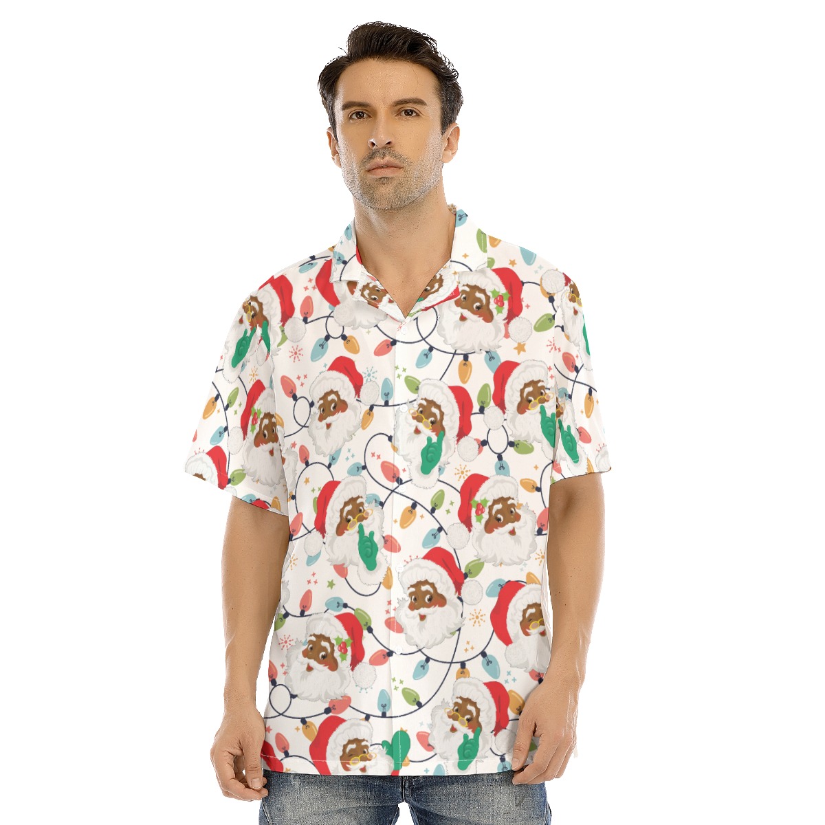 Believe Black Santa Hawaiian Christmas Button Up Shirt - variant image 1
