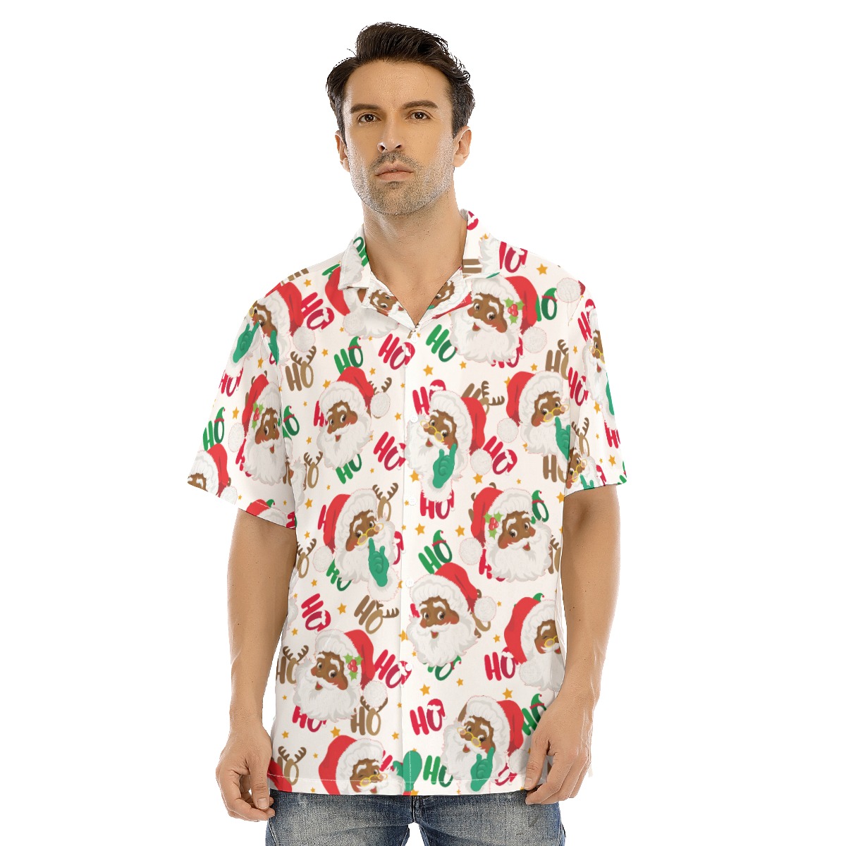 Colorful Christmas Decorations Black Santa Hawaiian Christmas Shirt - variant image 1