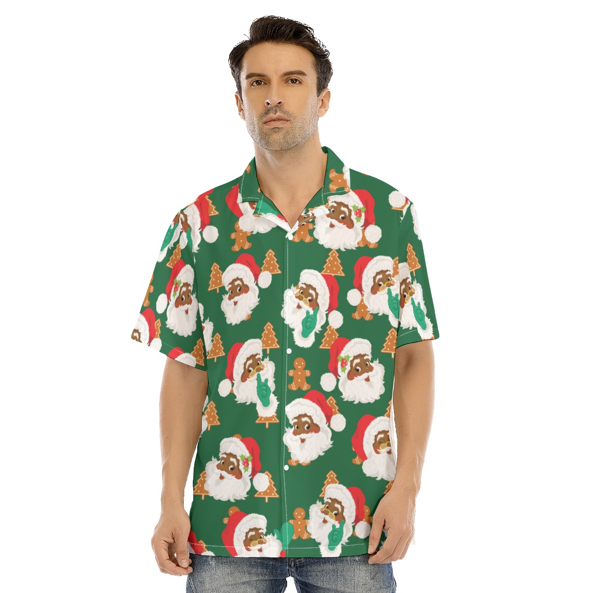 Green American African Santa Aloha Christmas Shirt - variant image 1