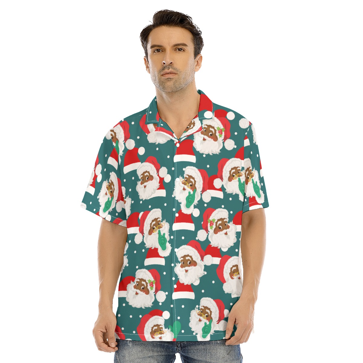 African American Santa Claus Button Christmas Shirt - variant image 1