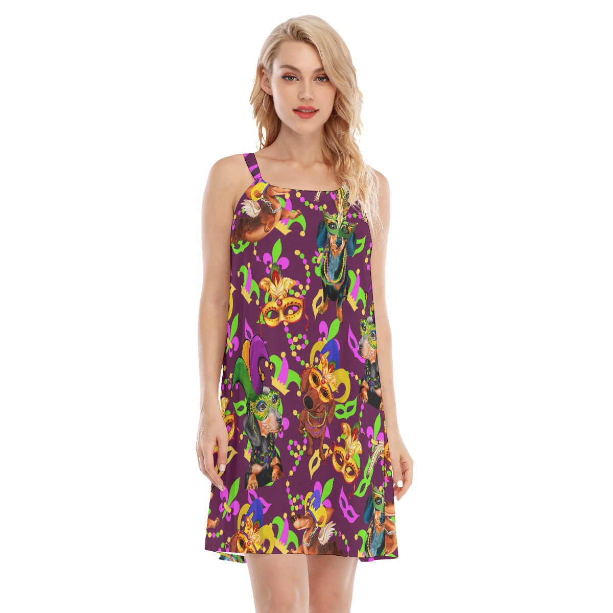 Funny Dachshund Mardi Gras Women's Cami Dresses For Summer - variant image 1