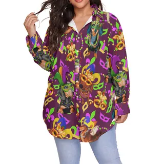 Mardi Gras Dachshund Hawaiian Plus Size Shirt For Women